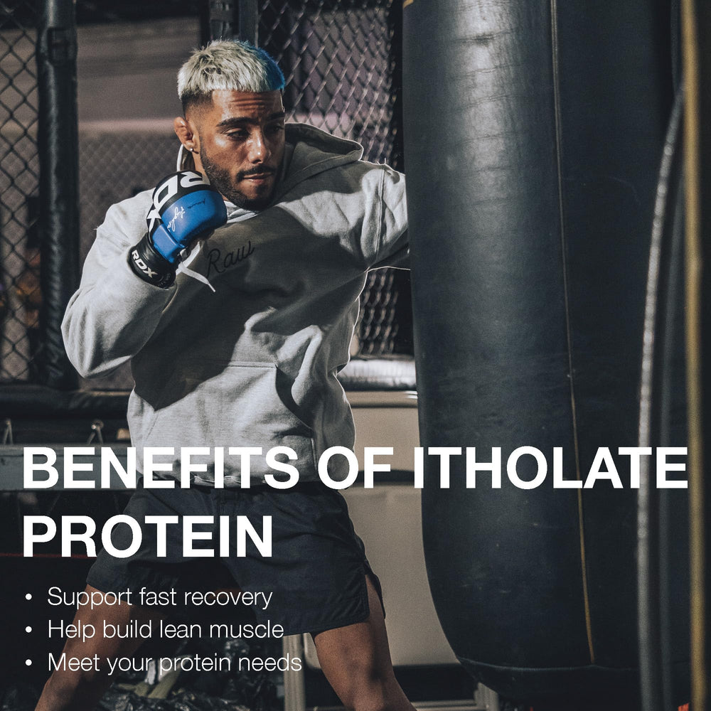 RAW Whey Isolate shake with rich chocolate peanut butter texture.