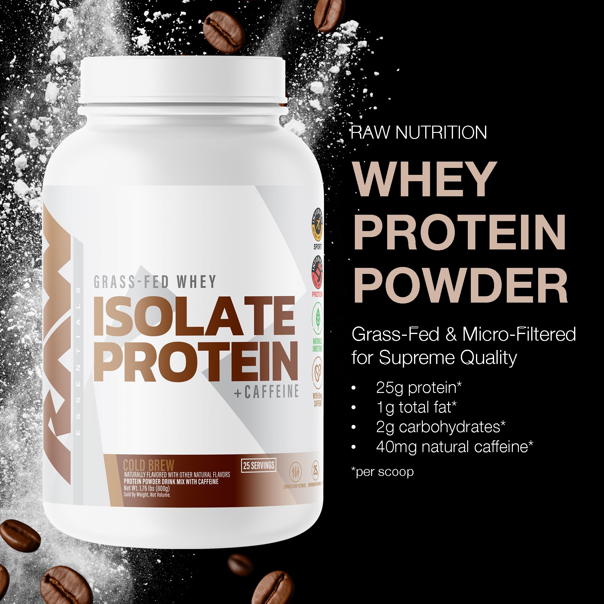 RAW Whey Isolate Cold Brew pour ready-to-mix for a pre-workout boost