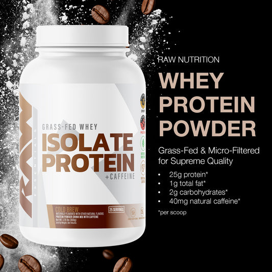 RAW Whey Isolate Cold Brew pour ready-to-mix for a pre-workout boost