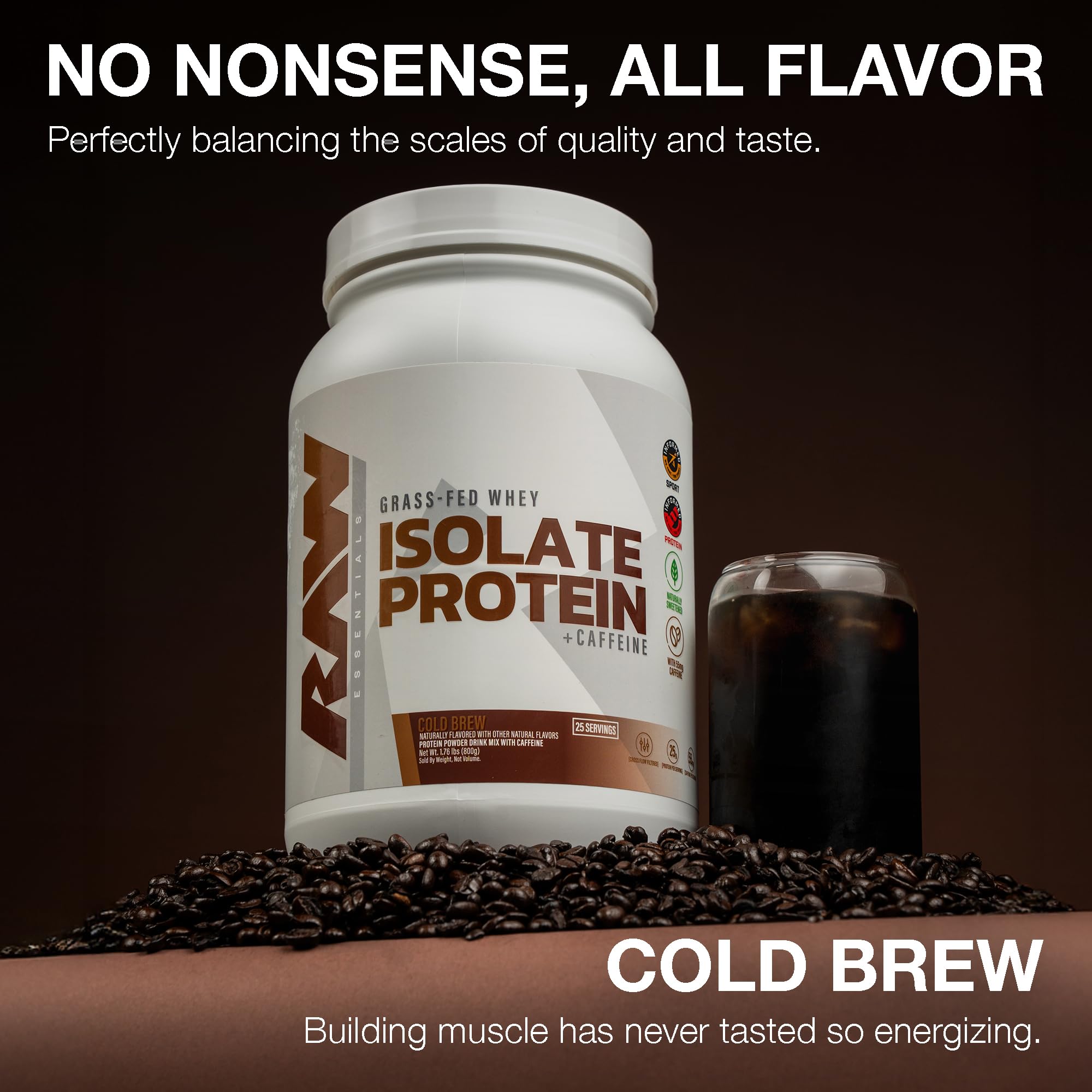 RAW Whey Isolate Cold Brew shaker for on-the-go recovery