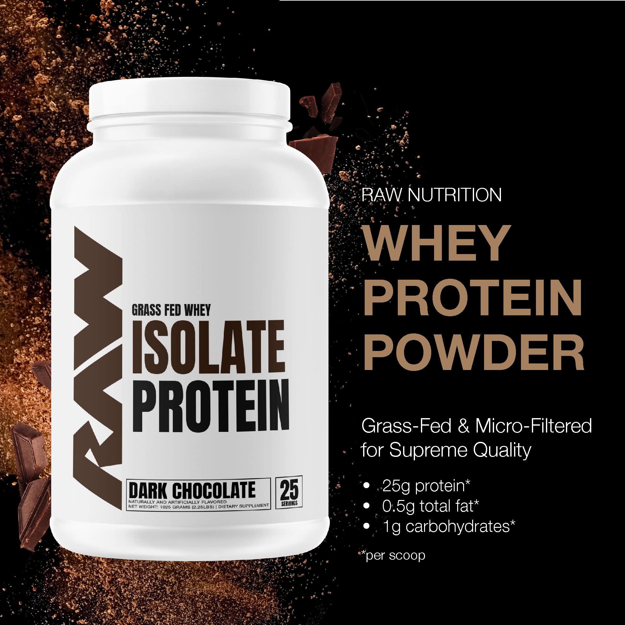 Close-up of RAW Whey Isolate powder texture for easy blending