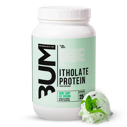 RAW Whey Isolate Mint Chip Ice Cream bottle highlights premium protein for post-workout recovery.