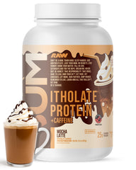 RAW Whey Isolate Mocha Latte bottle highlights premium protein for post-workout fuel.