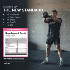 RAW Whey Isolate Strawberry BumCake USA-made label and packaging
