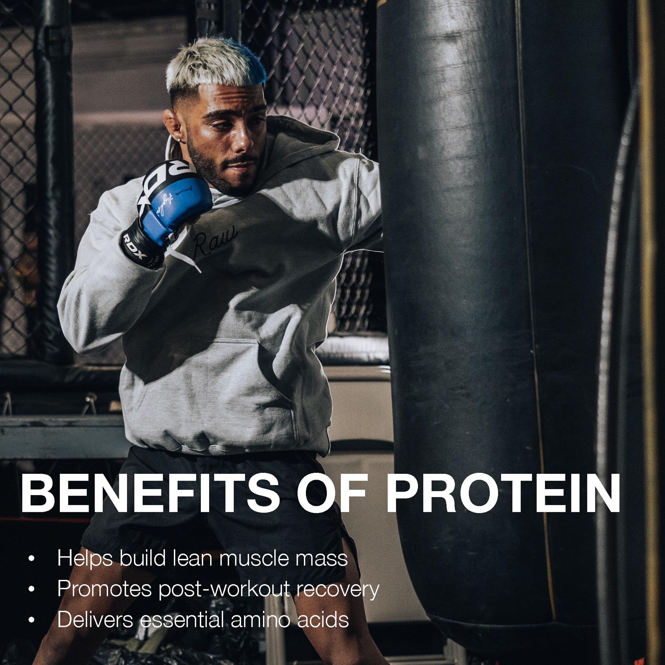 RAW Whey Isolate Vanilla tub front emphasizes grass-fed, hormone-free quality.