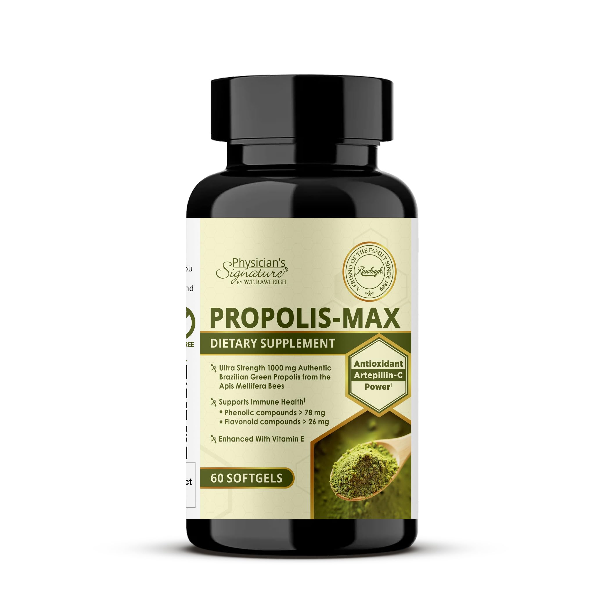 Rawleigh Propolis Max bottle with 60 vegetarian softgels for daily use.