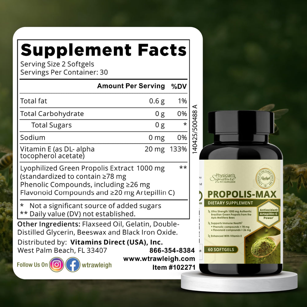 Rawleigh Propolis Max flavonoid content supports antioxidant balance.