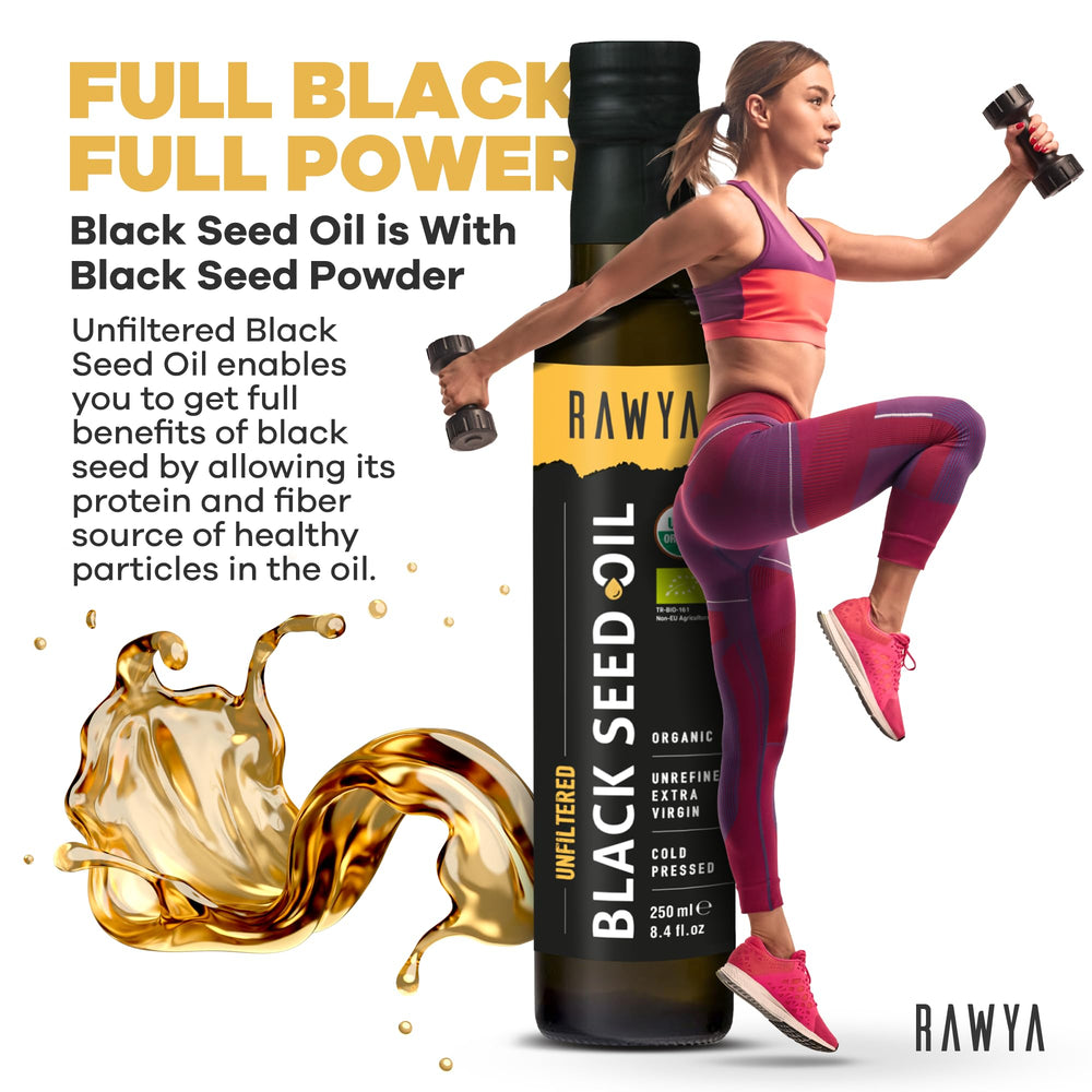 RAWYA unfiltered organic oil highlighting purity without additives for natural wellness.