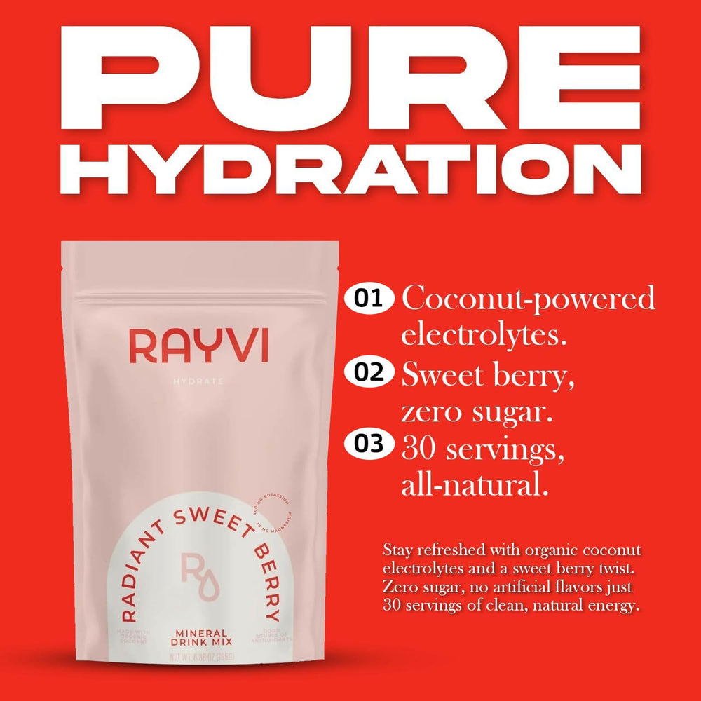 Rayvi Sweet Berry flavor dissolved in water for a refreshing sugar-free drink.