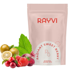 Rayvi Zero Sugar Electrolytes Powder tub front promotes sugar-free hydration for daily energy.