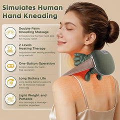 RBQSIPRX Neck Massager with Heat side view highlighting portable, hands-free convenience