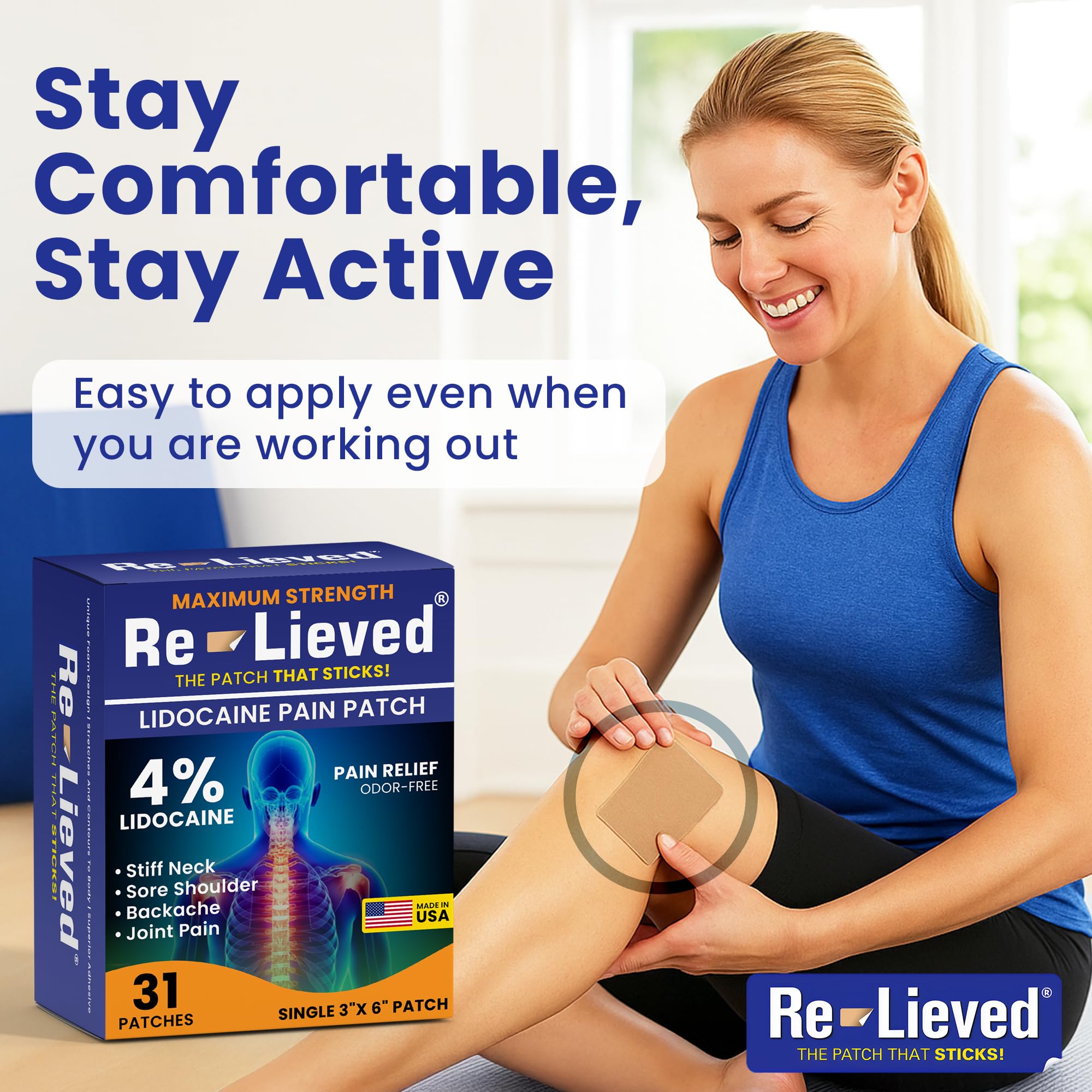 Re-Lieved USA-made badge and packaging highlighting quality.