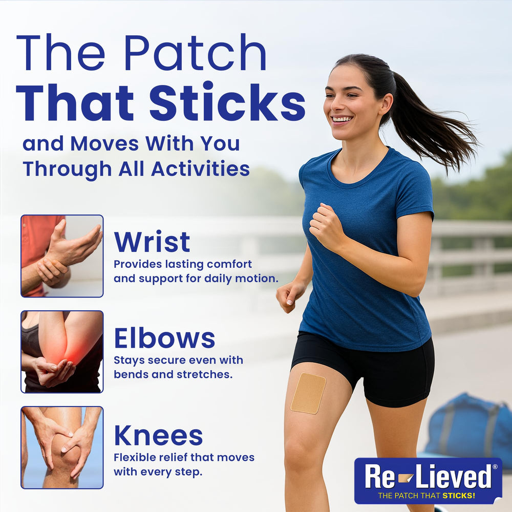 Re-Lieved patch features water-resistant design for active use.