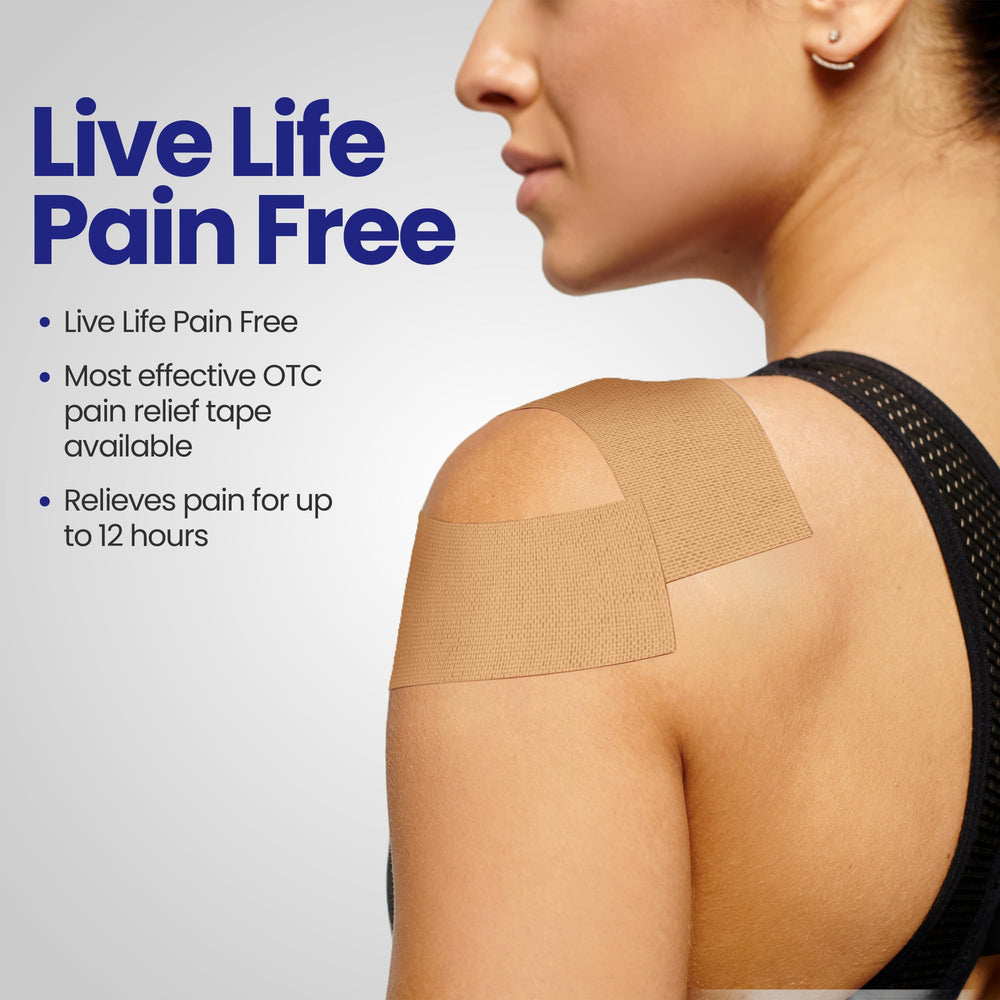 Re-lieved kinesiology cloth stretches with movement for comfort.