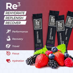 Re3 hydration sticks dispensing from mixed berry pack for fast mix