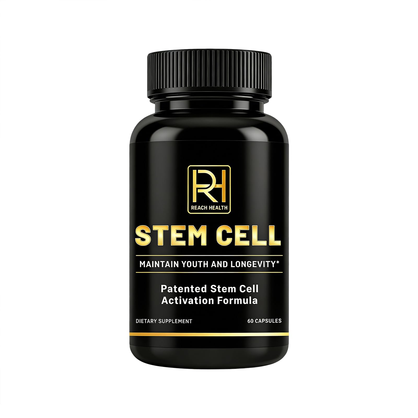 REACH HEALTH stem cell activation bottle showcasing the patented formula for daily vitality.