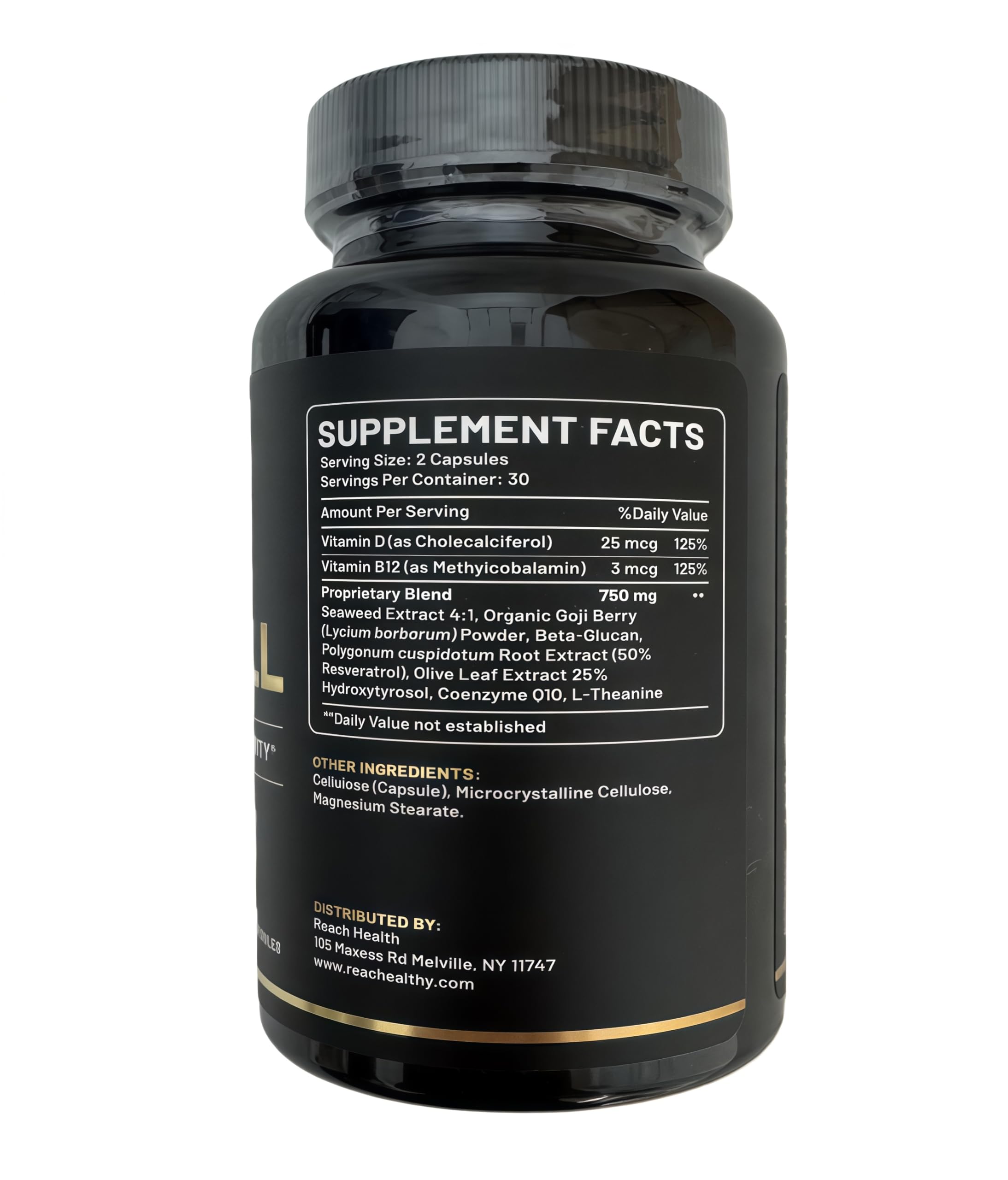 REACH HEALTH stem cell capsules closeup, easy daily dosing.
