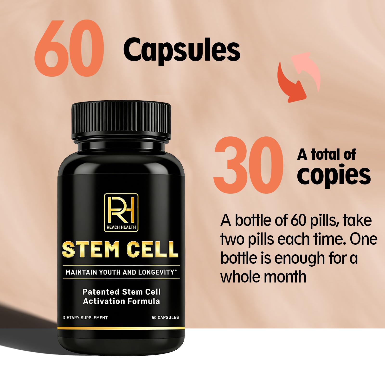 Visual emphasis on Vitamin D and B12 blend from REACH HEALTH for immune support and energy.