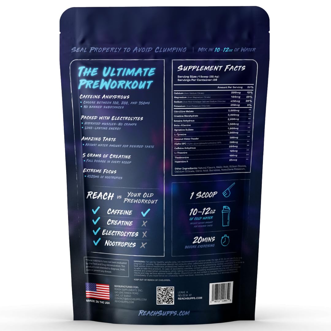 REACH Pre Workout scoop for precise dosing and consistent performance.