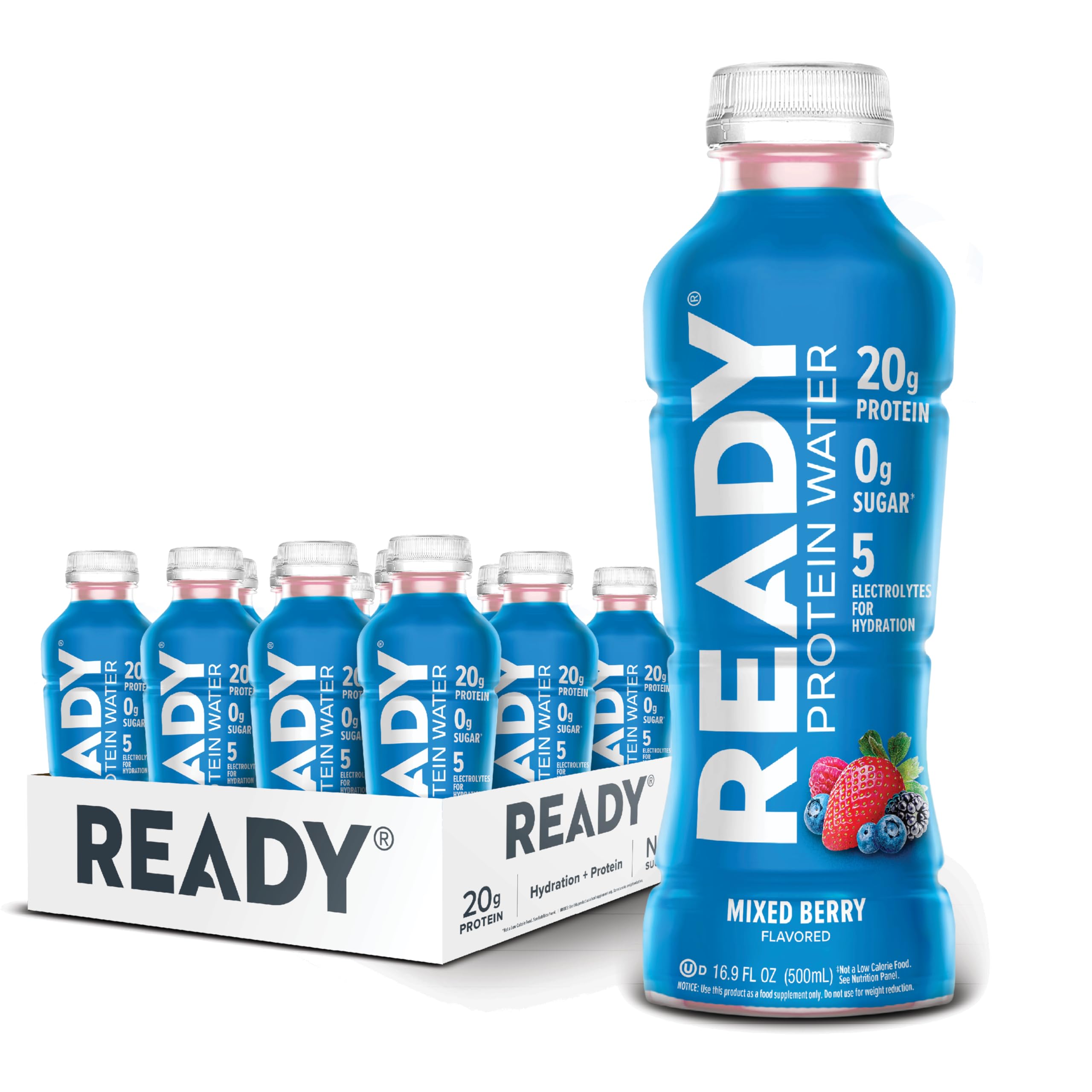 Ready Clear Protein Water bottle with mixed berry flavor for post-workout hydration.