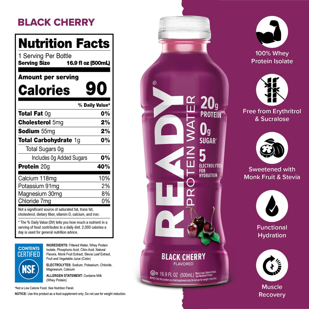 Ready Clear Protein Water crisp pour illustrating light hydration on the go.