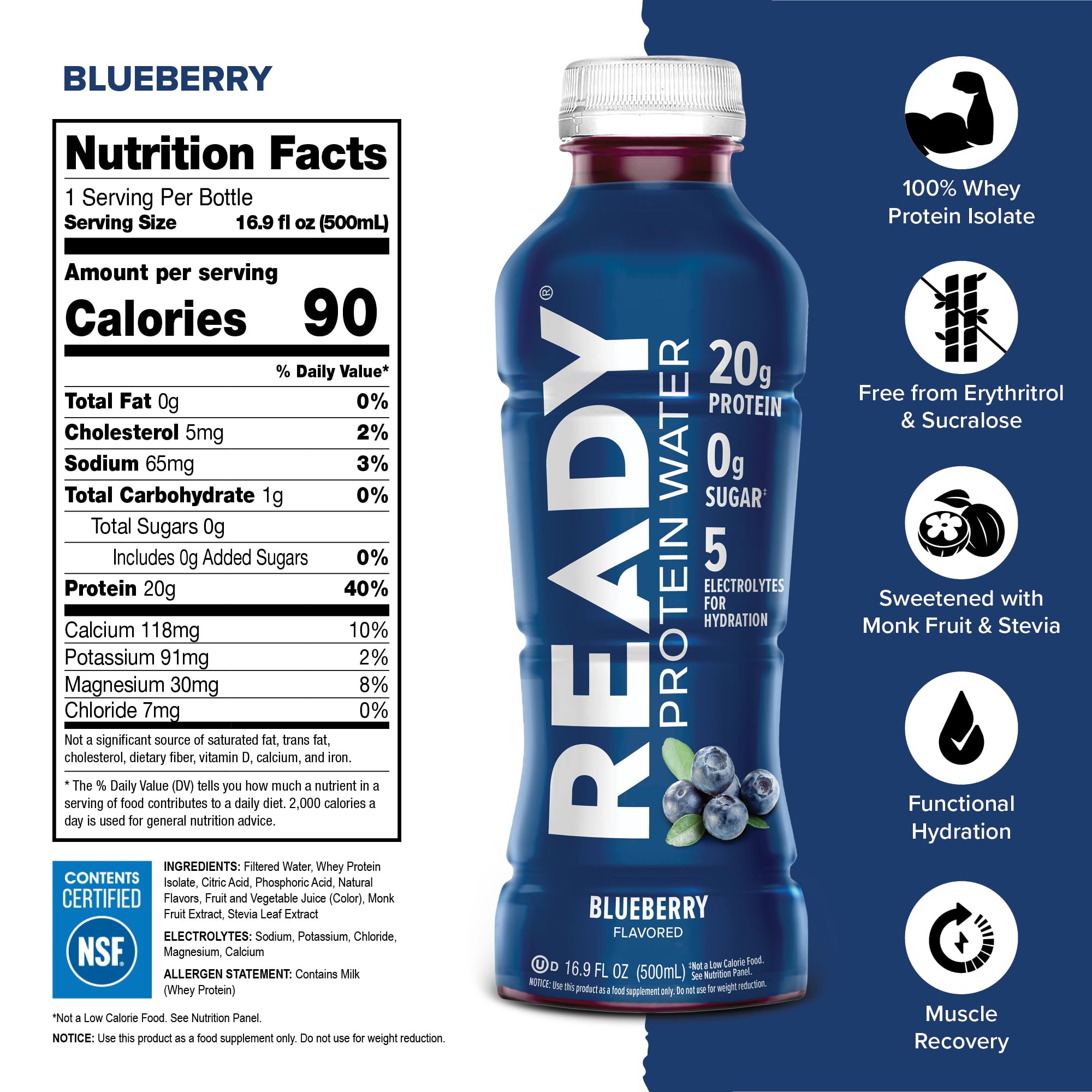 Ready Clear Protein Water glass pour showing refreshing hydration