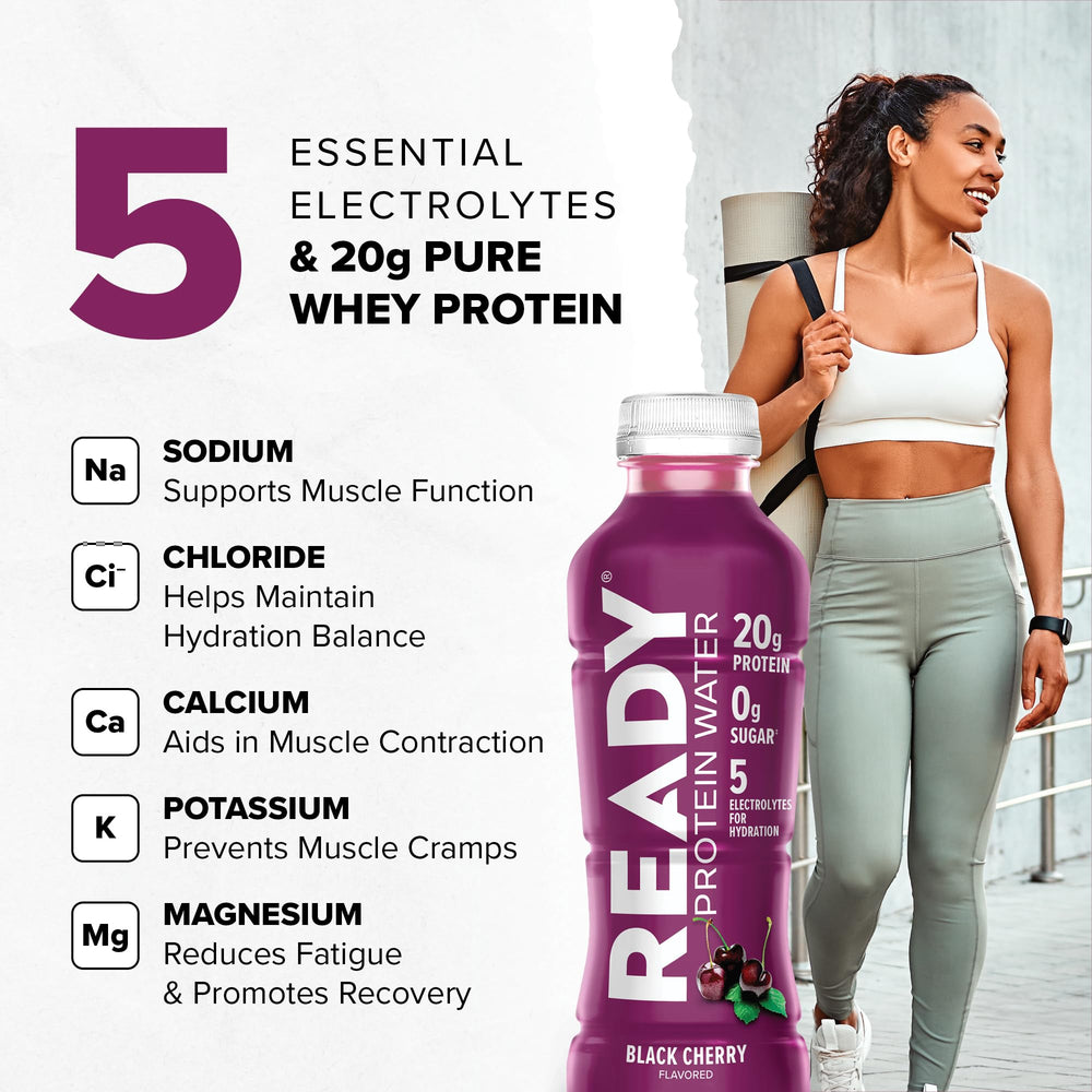 Ready Clear Protein Water bottle ready for on-the-go hydration during a workout.