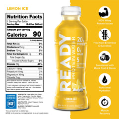 Ready Clear Protein Water Lemon Ice bottle back view showing label