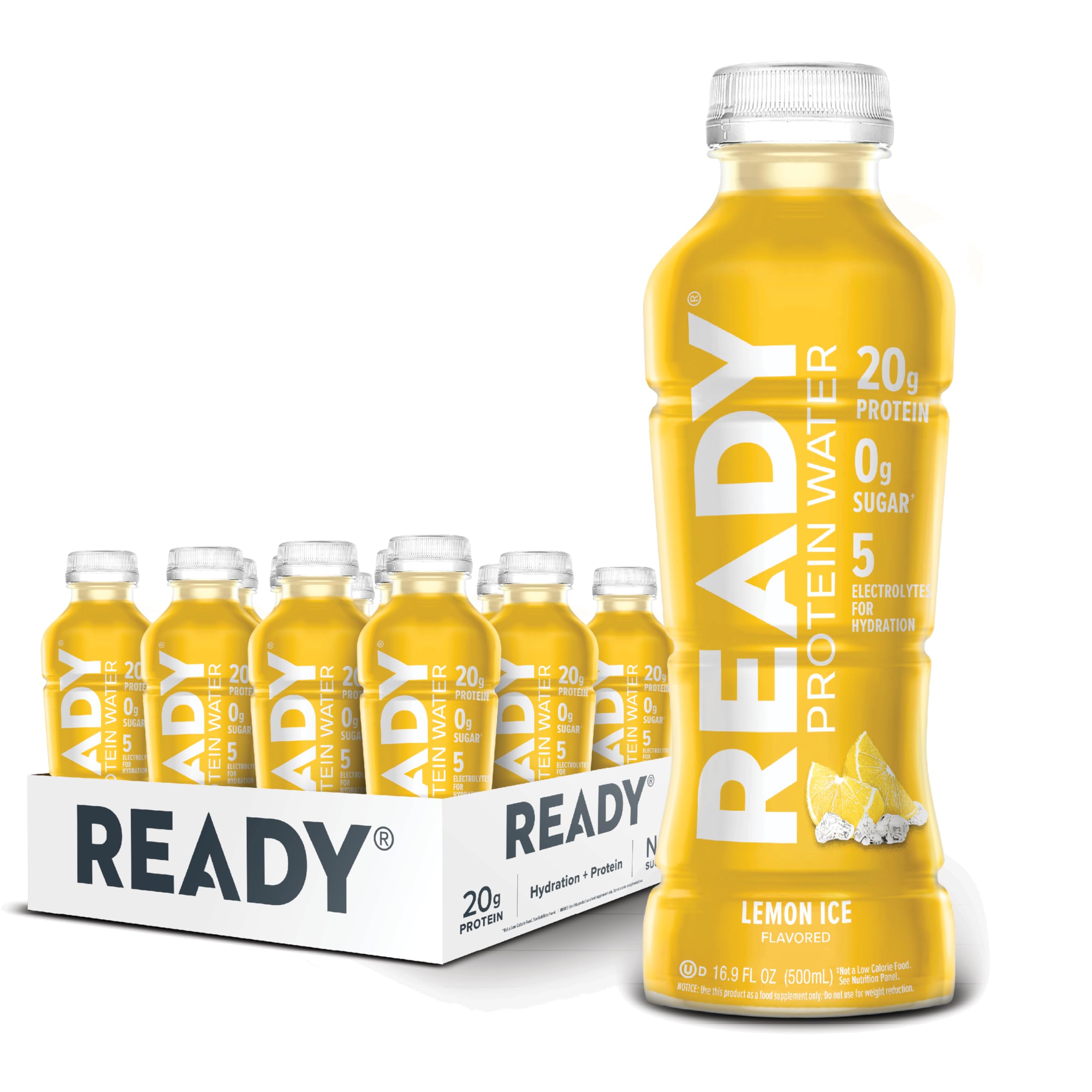 Ready Clear Protein Water Lemon Ice bottle front view for refreshing on-the-go hydration