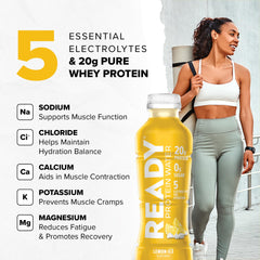 Pouring Ready Clear Protein Water Lemon Ice for a high-protein sip