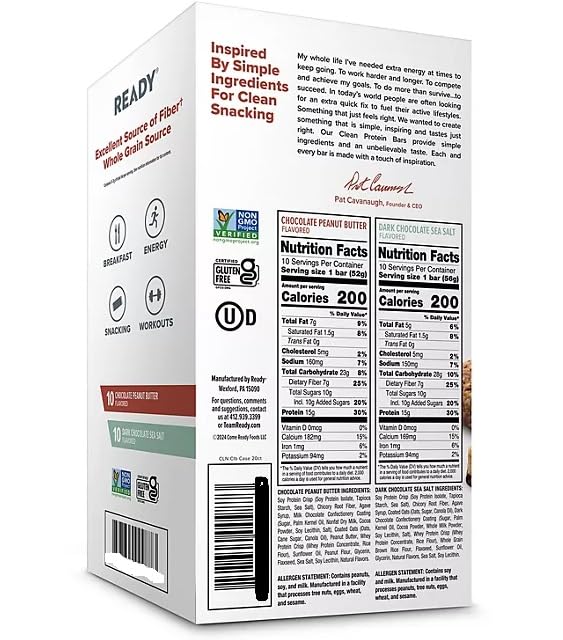 Ready Protein Bars Dark Chocolate Sea Salt Pack delivers sustained energy and fiber-rich convenience.