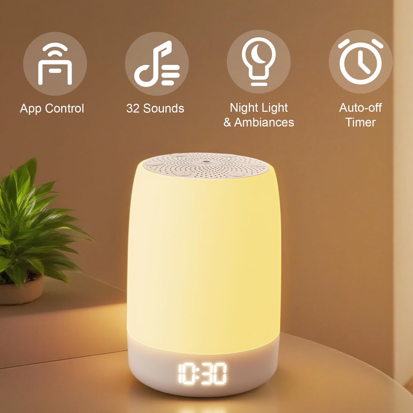 Close-up of sound options with 32 soothing sounds option for better sleep