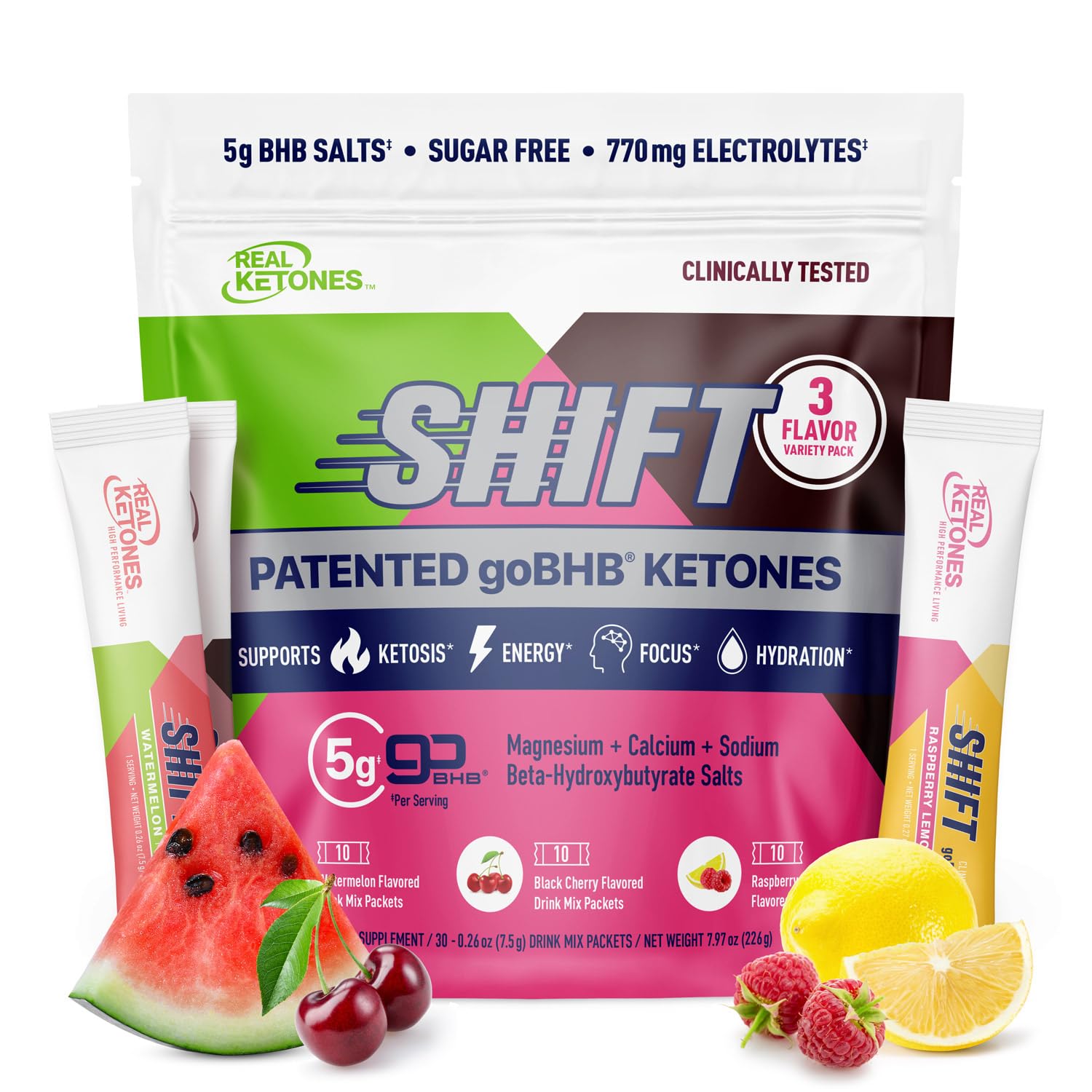 Real Ketones BHB drink packets for on‑the‑go ketosis support and hydration.