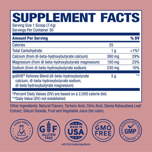 Real Ketones BHB energy powder tub with scoop for easy serving and ketosis support.