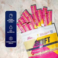 Real Ketones BHB packets with scoop, illustrating precise dosing for ketone intake