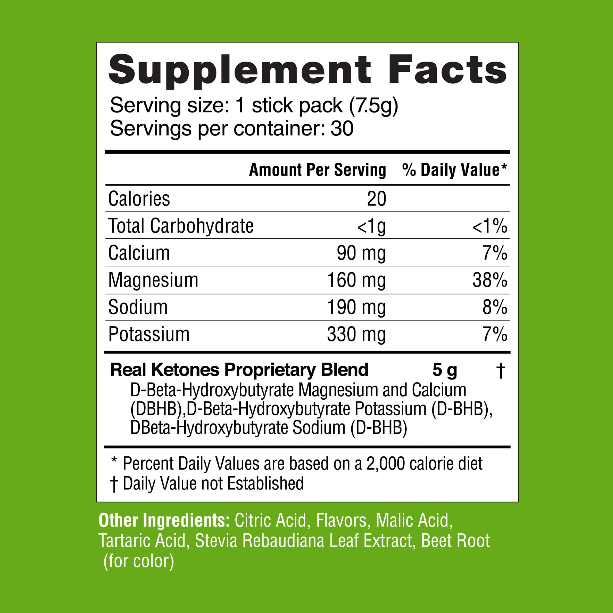 Real Ketones BHB packet close-up emphasizing clean ingredient list.