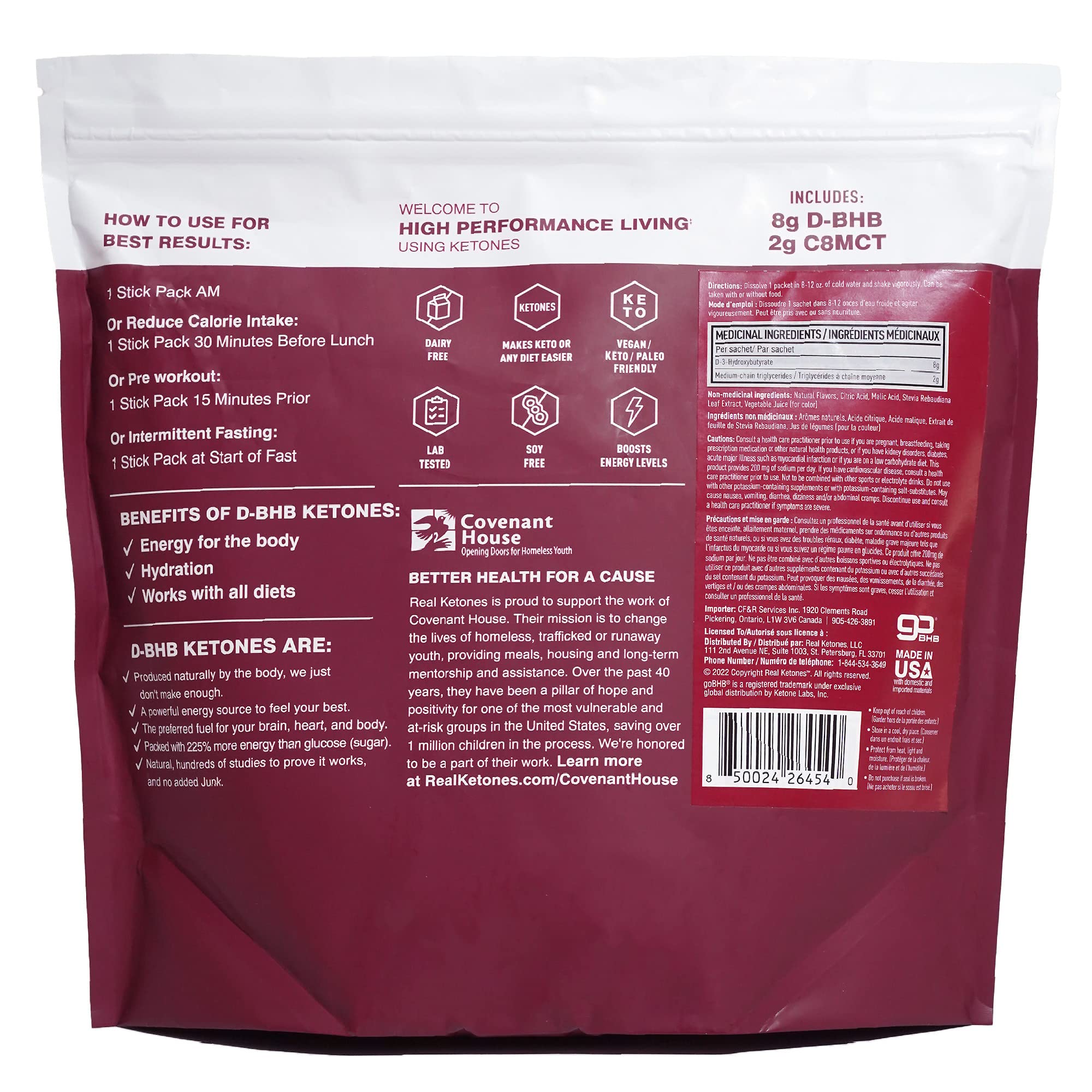 Real Ketones packaging side view highlighting portable keto energy with mixed berry flavor.