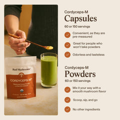 Real Mushrooms cordyceps powder stirred into coffee for a smooth energy lift