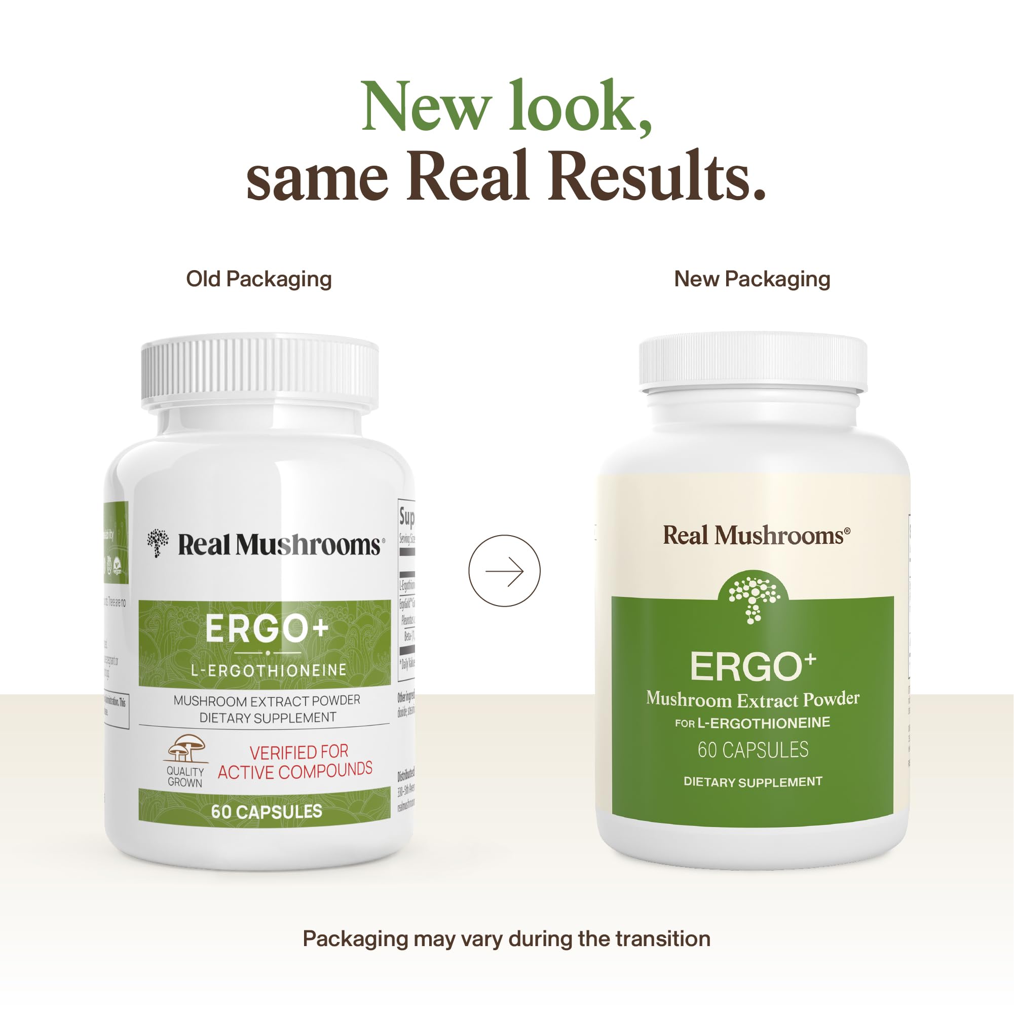 Real Mushrooms Ergothioneine label with sourcing details and ingredients