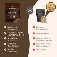 Real Mushrooms hot chocolate vanilla sugar mix blends easily.