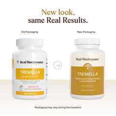 Real Mushrooms Tremella capsules ready to mix into foods or drinks for convenience.