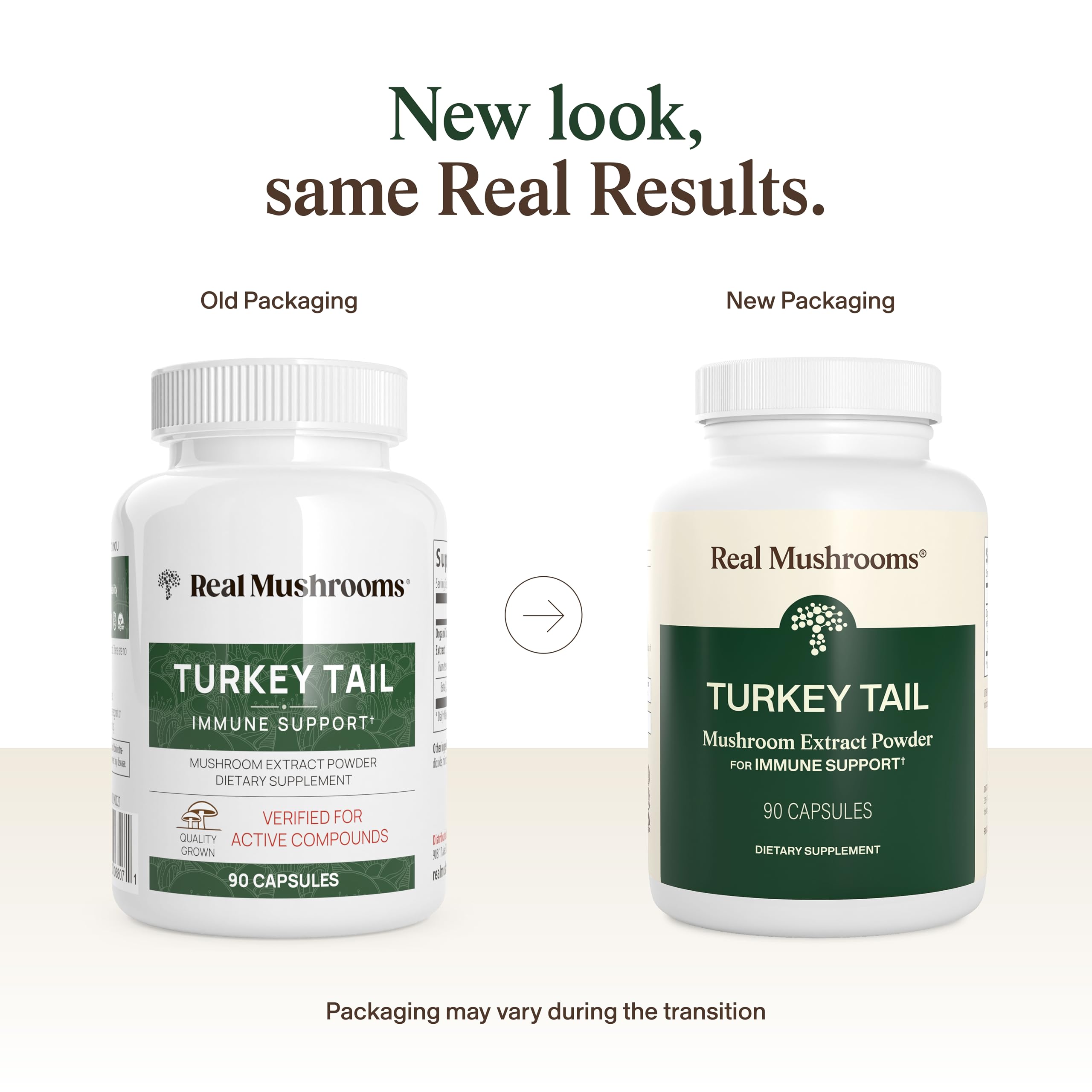 Real Mushrooms turkey tail capsules close-up highlighting vegan, organic nutrition for daily balance.