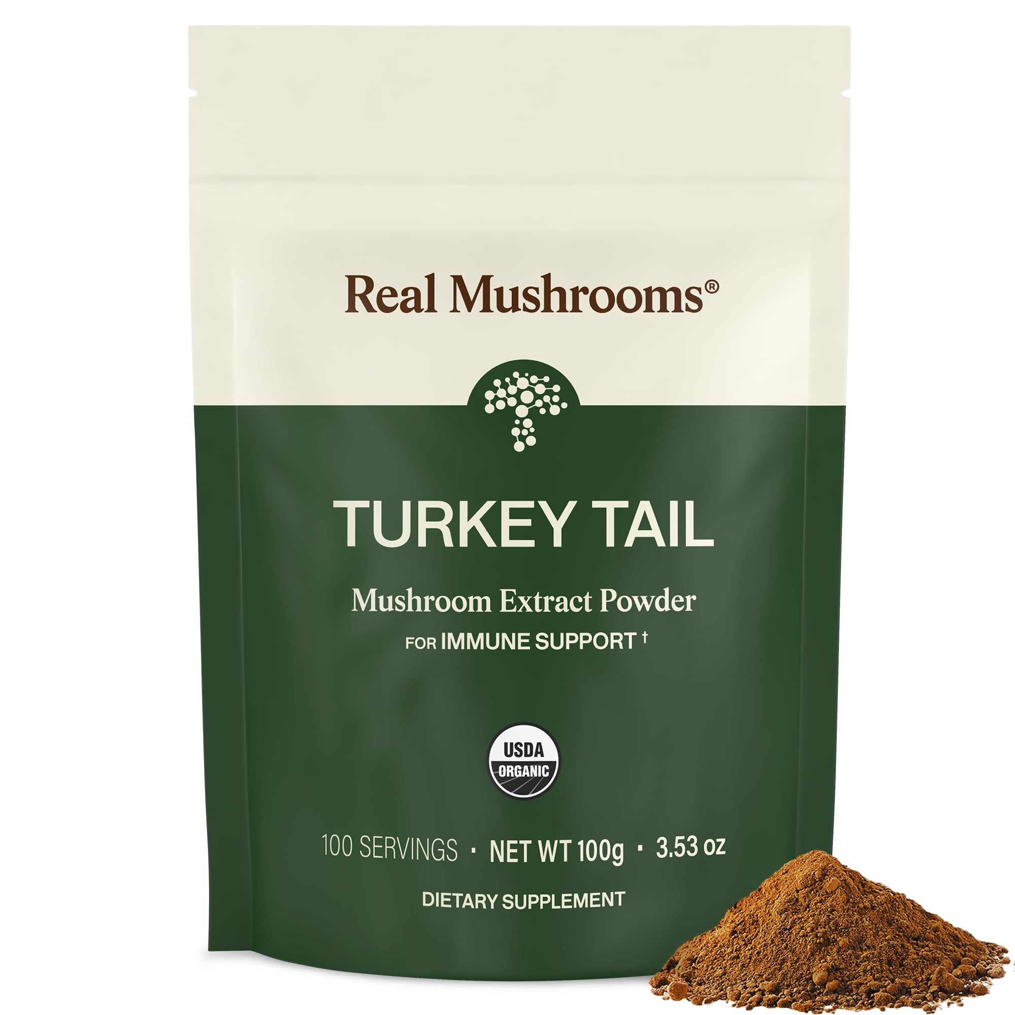 Real Mushrooms Turkey Tail powder bottle for daily wellness