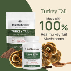Real Mushrooms Turkey Tail powder in coffee cup showing seamless blending into mornings.
