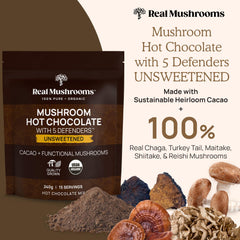 Real Mushrooms blend with organic coconut milk powder and vanilla for creaminess.
