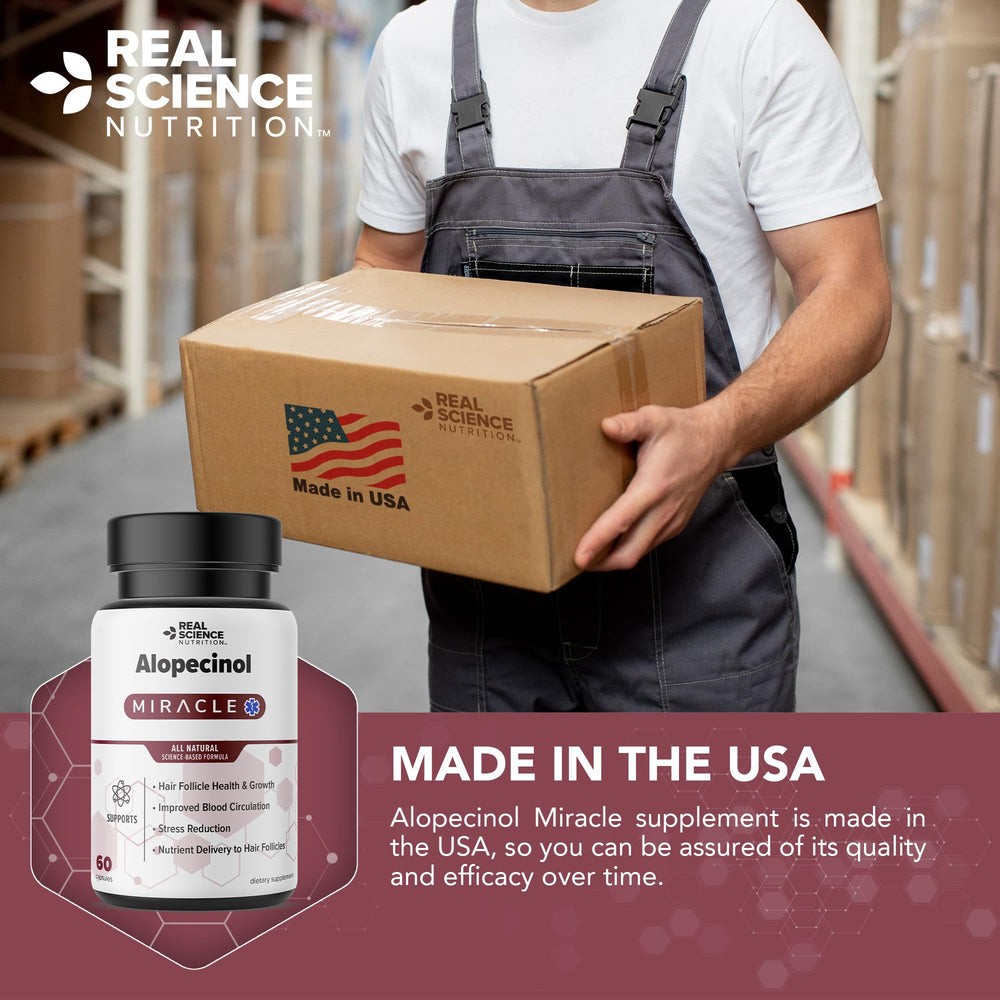 Made-in-the-USA stamp on Alopecinol Miracle bottle