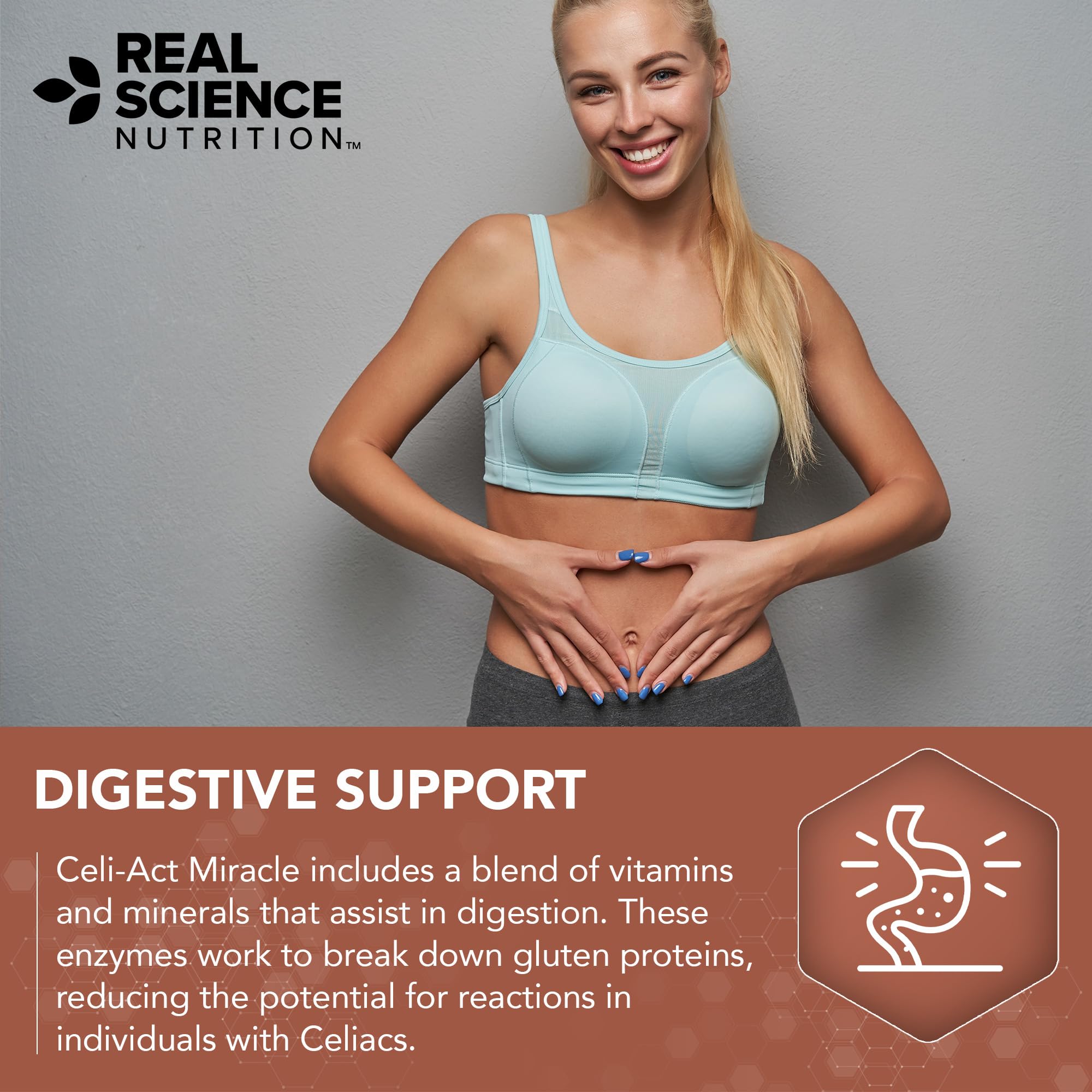 Real Science Nutrition Celi-Act Miracle bottle with glass implies on the go support