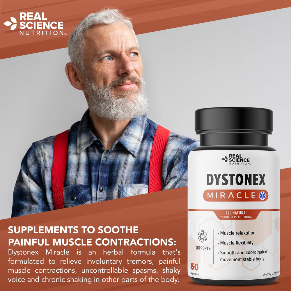 Person pouring water with Dystonia Miracle bottle for daily routine.