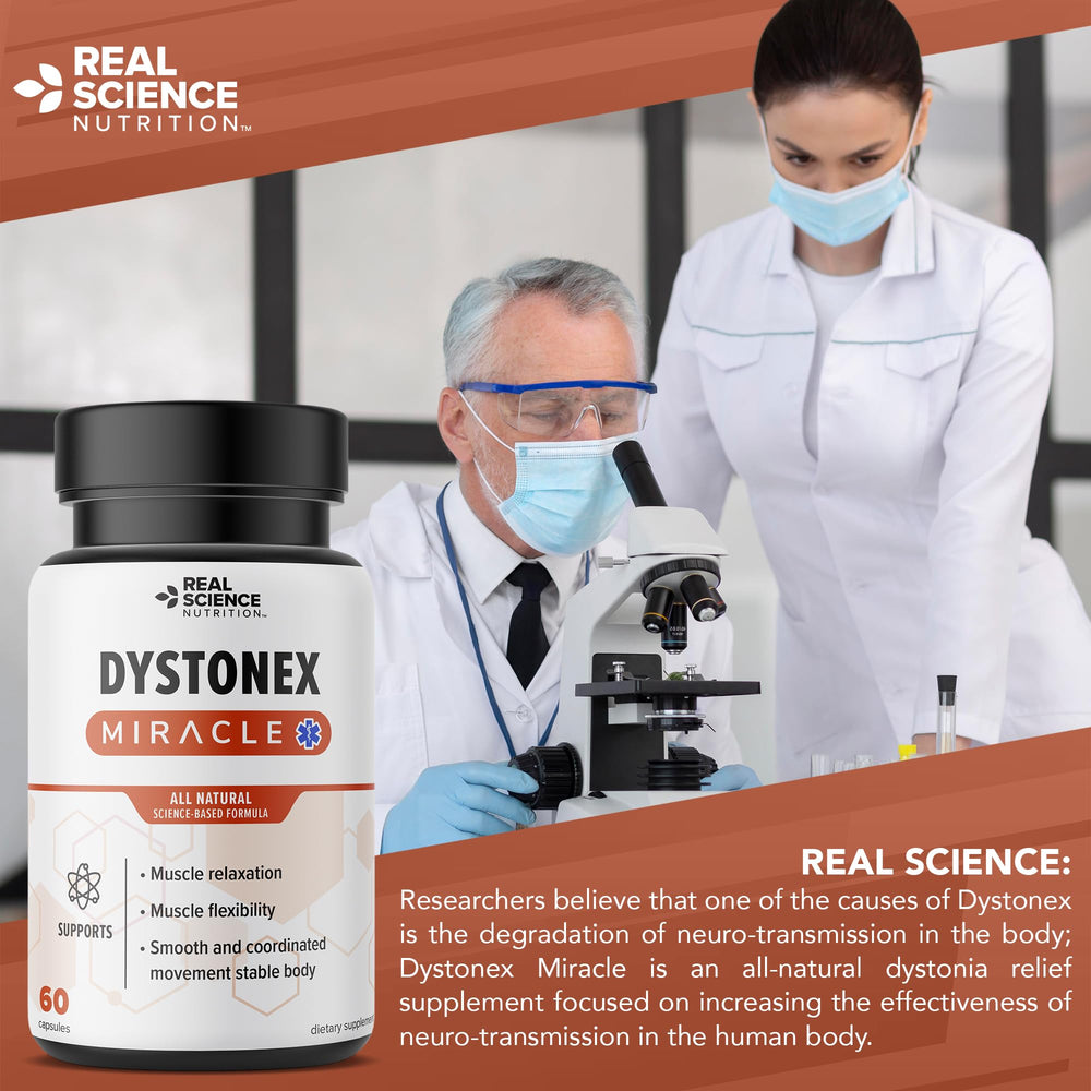 Relaxing scene with Real Science Nutrition Dystonia Miracle on table.