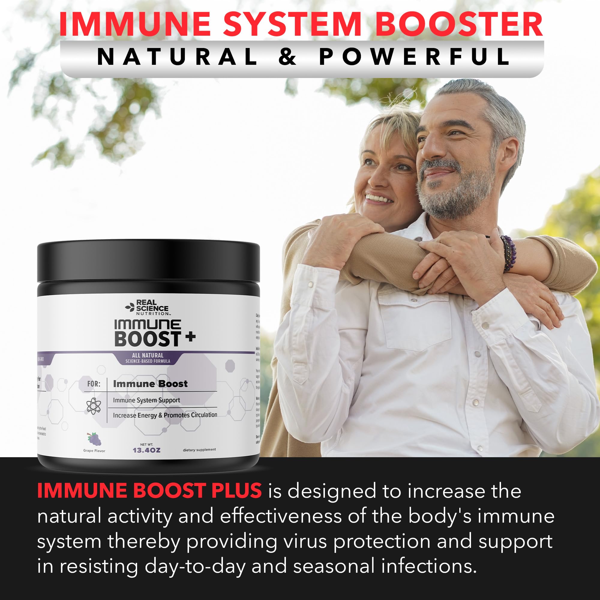 Real Science Nutrition Immune Boost Plus natural ingredients blend supporting everyday resilience